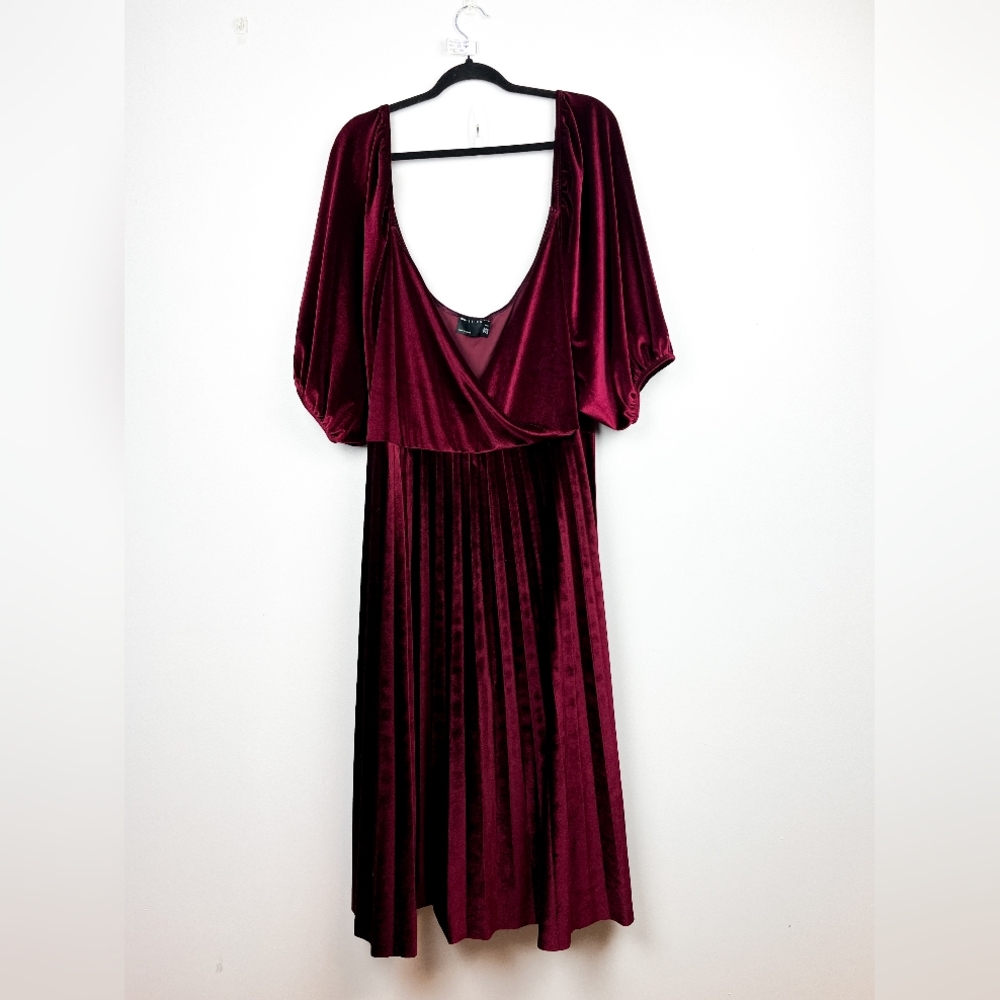 ASOS Design Elegant Short Sleeve Red Burgundy Velvet Dress